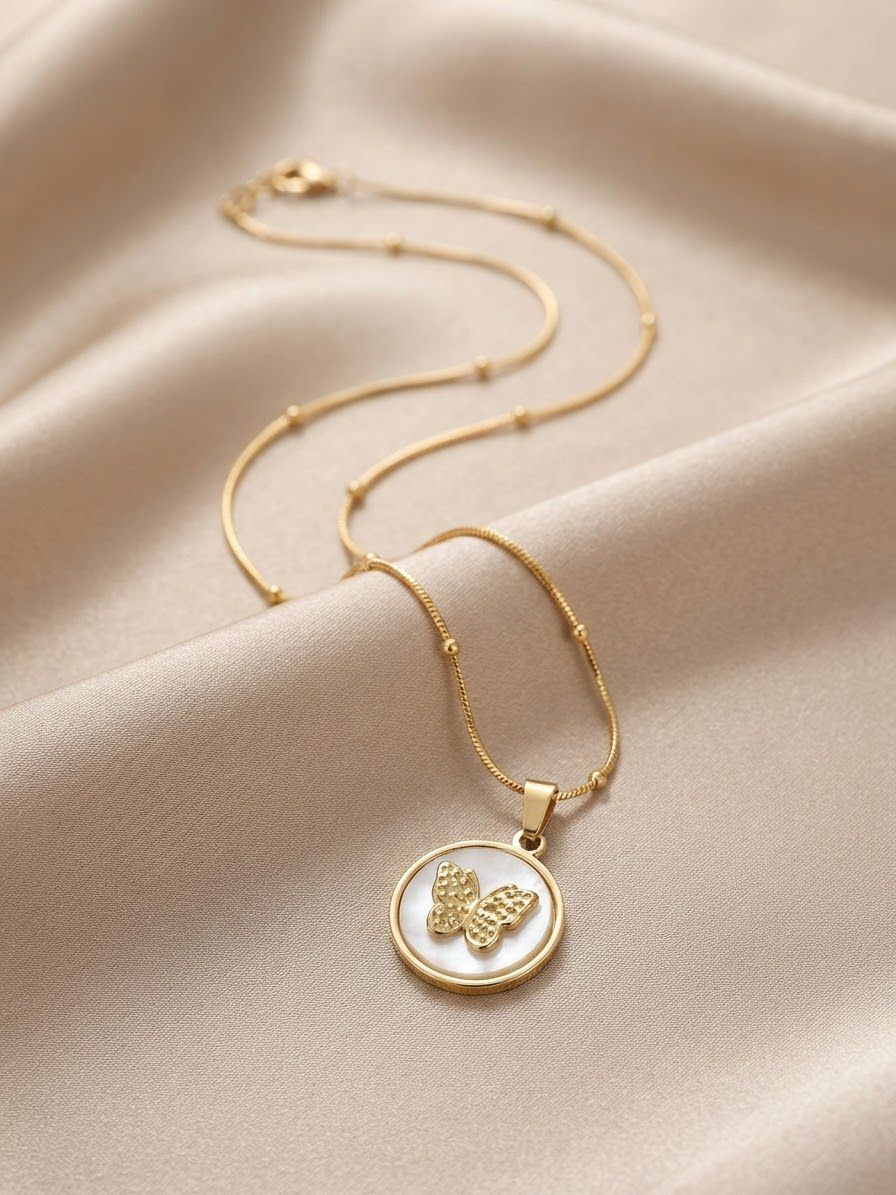 Butterfly white stone necklace
