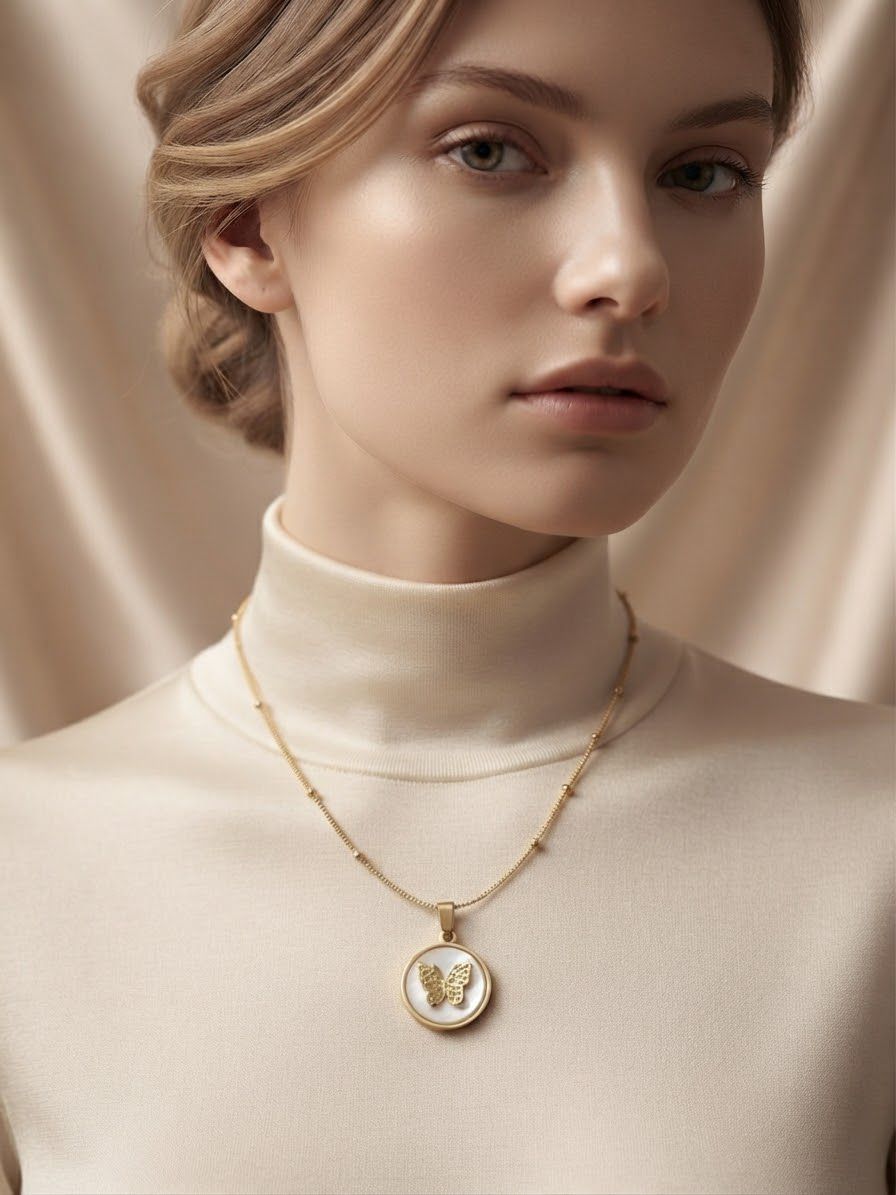 Butterfly white stone necklace