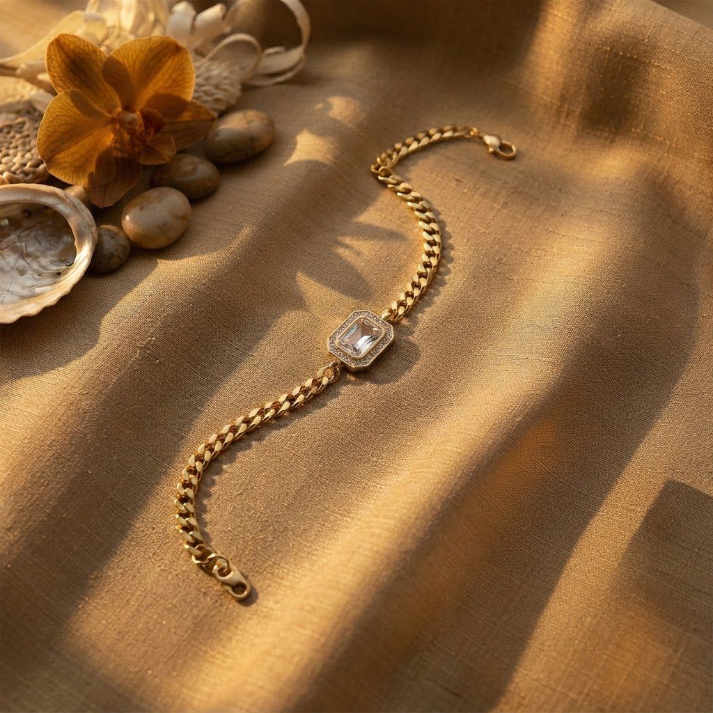 Stone bracelet ( white stone with gold chain )