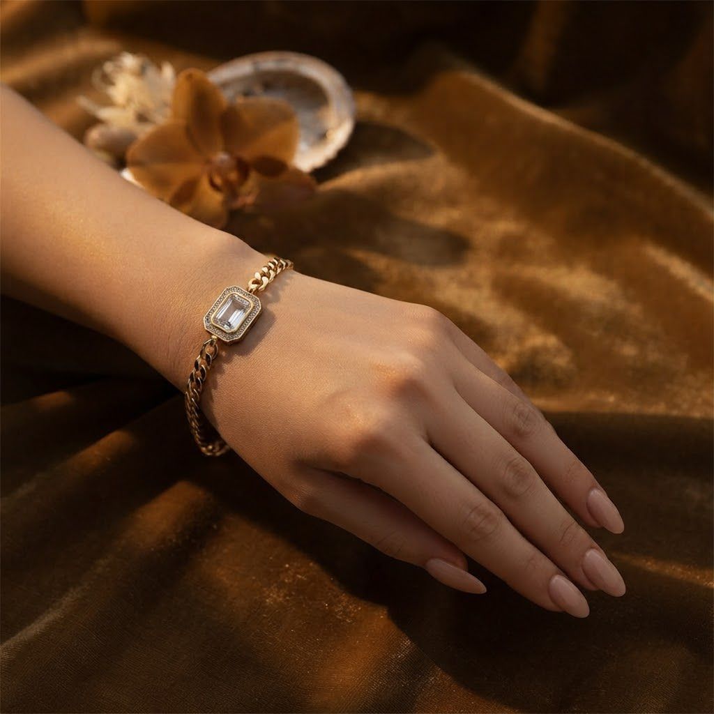 Stone bracelet ( white stone with gold chain )