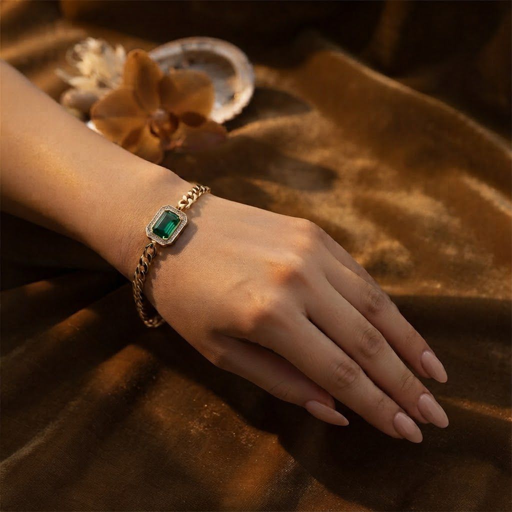 Stone bracelet ( green stone with golden chain )