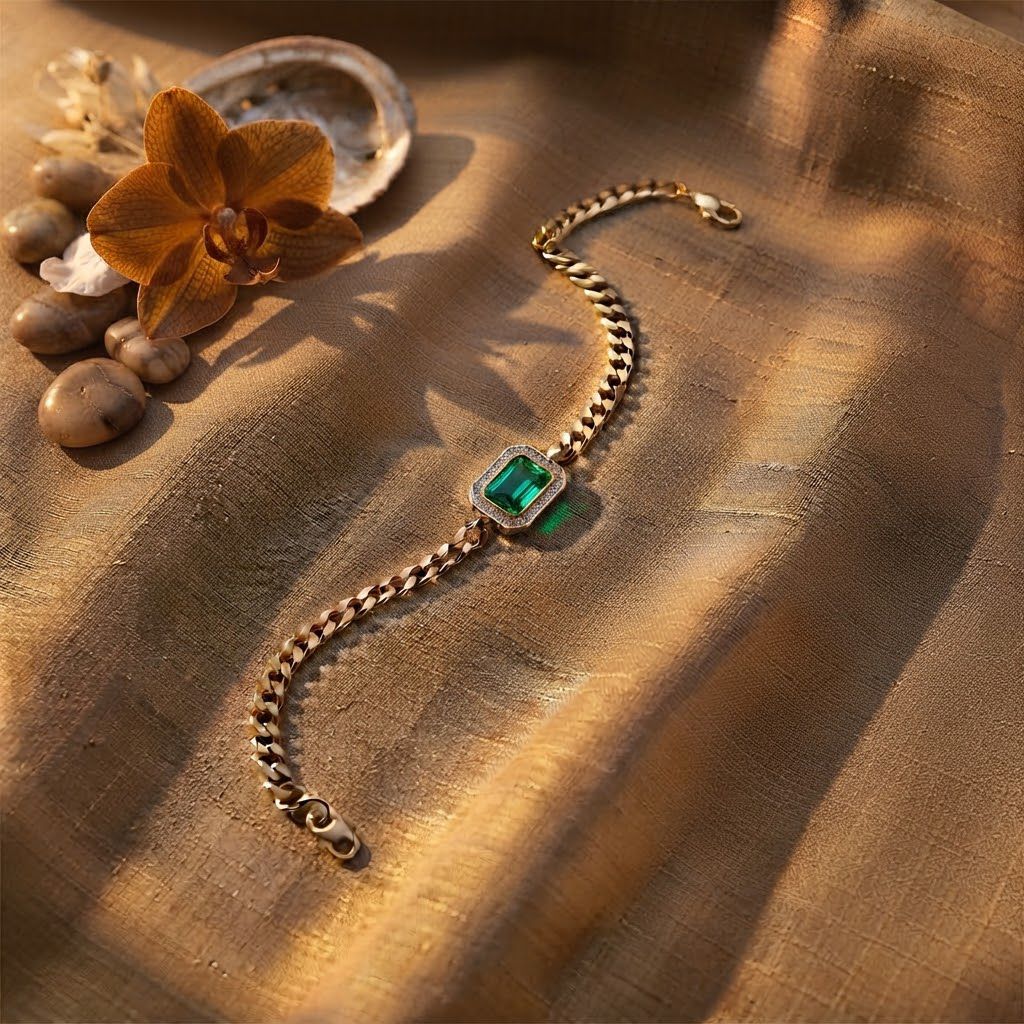 Stone bracelet ( green stone with golden chain )