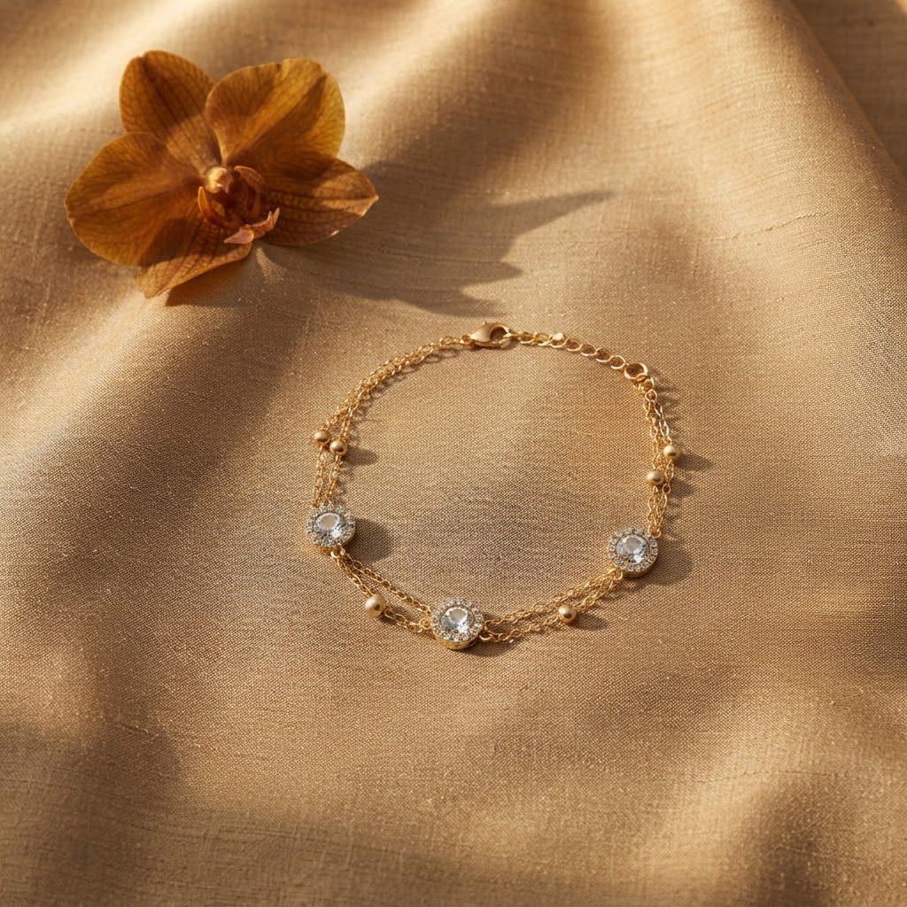 Double chain bracelet (white stone)