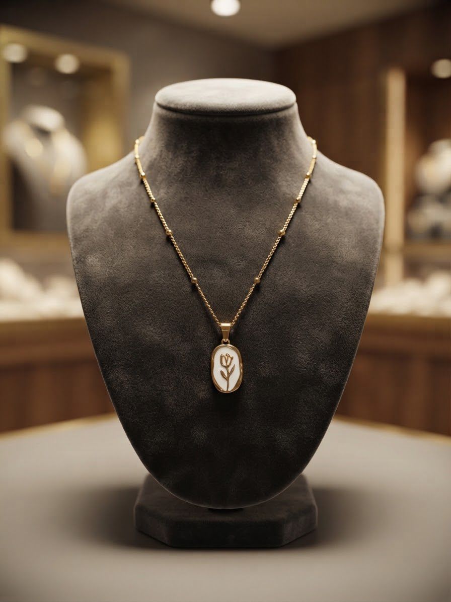 Tulip necklace ( white and gold )
