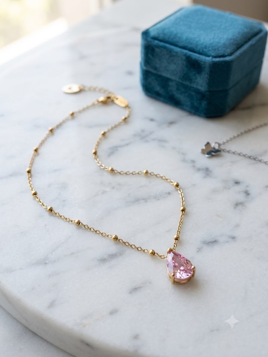Pink Crystal Drop Necklace