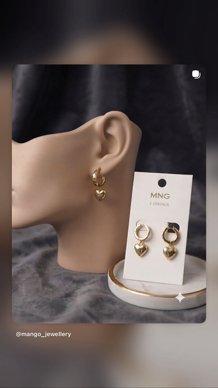 *Gold Heart Charm Hoop Earrings
