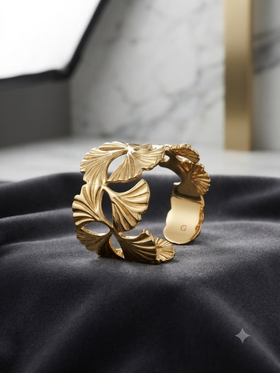 Gold-Tone Botanical Ginkgo Leaf Cuff Bracelet