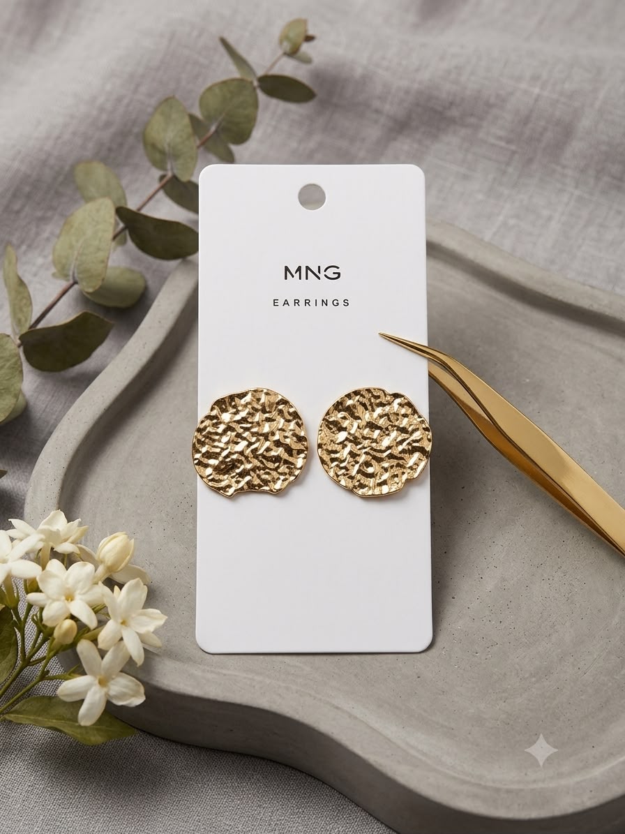MNG Gold-Tone Textured Statement Stud Earrings