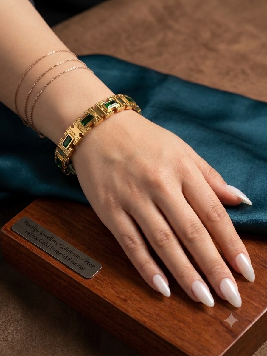 Prestige Yellow Gold and Emerald Baguette Link Bracelet